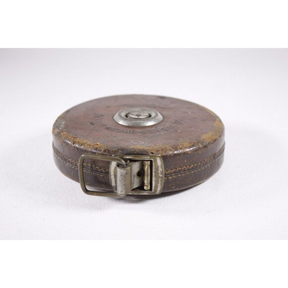 Antique leather carpenters tape measure 50ft Lufkin Rule Co / Hughes-Owen Co Ltd - Picture 7 of 10